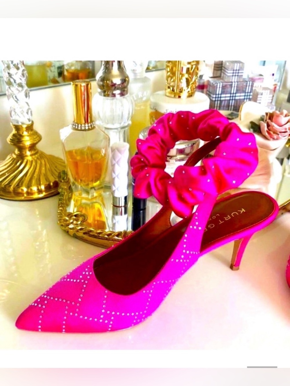 KURT GEIGER LONDON Countess Slingback Pumps Jeweled Pink Satin 7.5 NWOB
